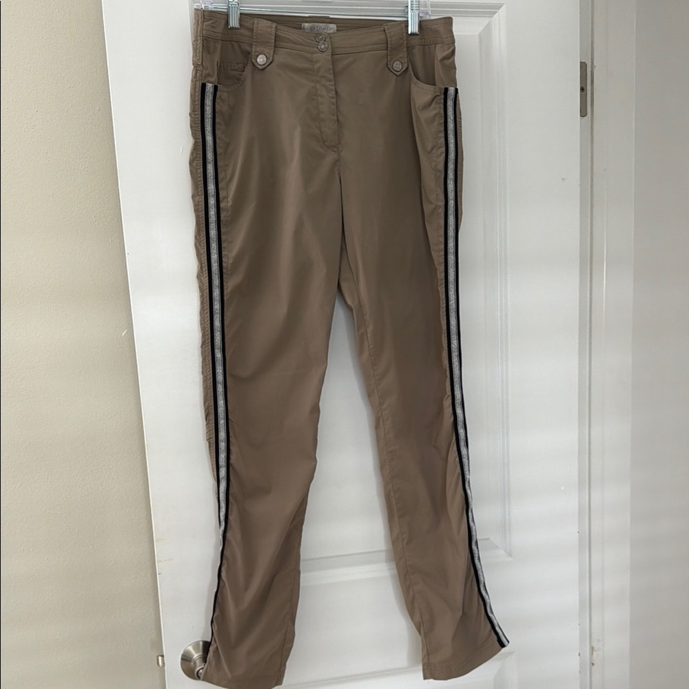 Anatomie Taupe Track Pants with Black & Silver Side Stripes